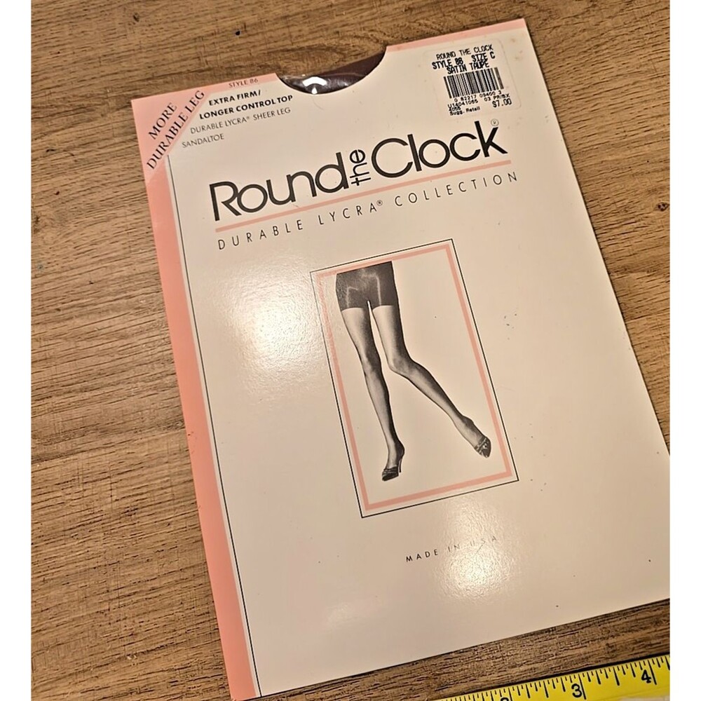 Round the Clock VTG Pantyhose EXTRA FIRM/CONTROL TOP SATIN TAUPE SIZE C Style 86